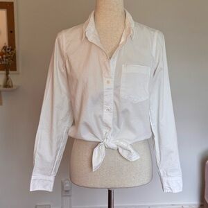 Madewell 100% Cotton Cropped Tie-Front White Button-Down Shirt. Size Small